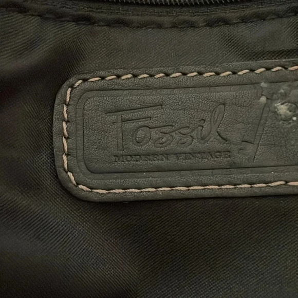 Fossil Modern Vintage Black Logo Fabric Tote Bag Canvas Straps Women’s Pocket - Picture 16 of 16
